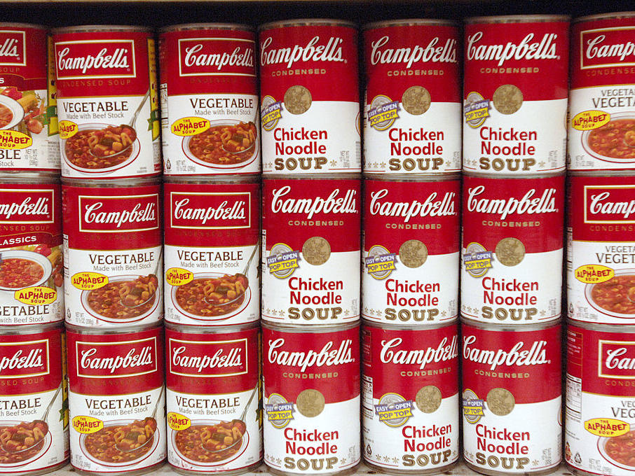 Cans of Campbell’s Soup are displayed at an Associated Super