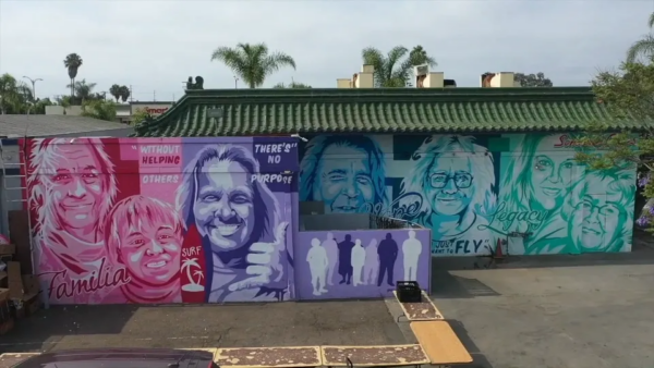 Painted mural on outside wall of soup kitchen